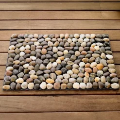Smooth River Rock Stone Floor Mat, Indoor/ Outdoor - Multi
