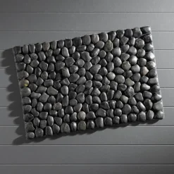 Smooth River Rock Stone Floor Mat, Indoor/ Outdoor - Black
