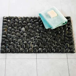 Smooth River Rock Stone Floor Mat, Indoor/ Outdoor - Black