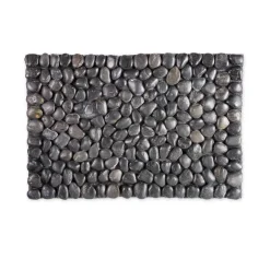 Smooth River Rock Stone Floor Mat, Indoor/ Outdoor - Black