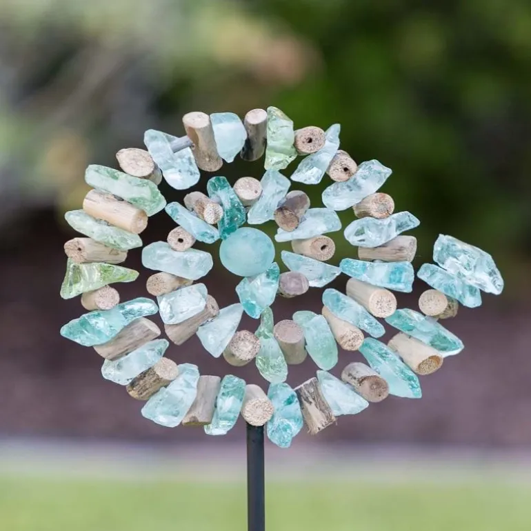 Spiral Glass and Driftwood Garden Stake