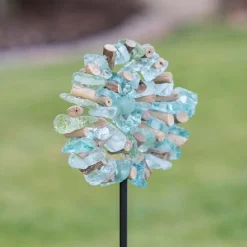 Spiral Glass and Driftwood Garden Stake