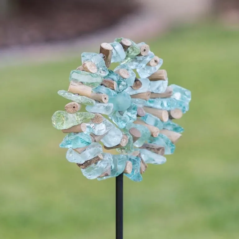 Spiral Glass and Driftwood Garden Stake