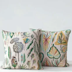 18" sq. Chambray Botanical Pillows, set of 2