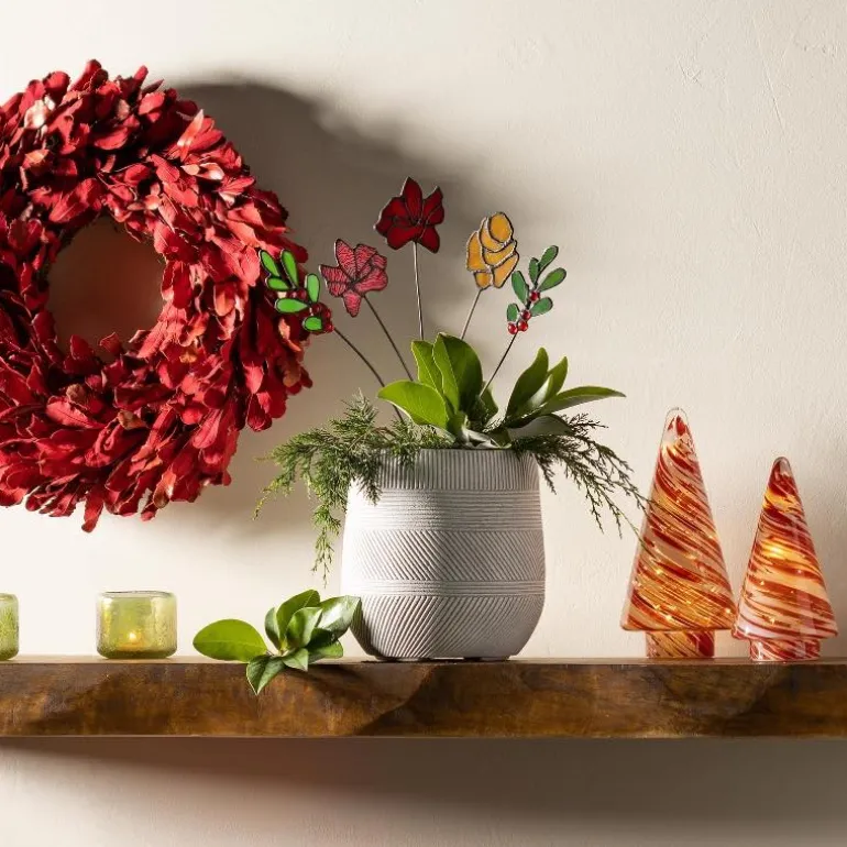 Stained Glass Holiday Floral Bouquet, Set of 5