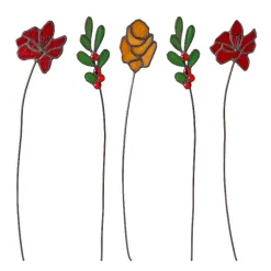 Stained Glass Holiday Floral Bouquet, Set of 5