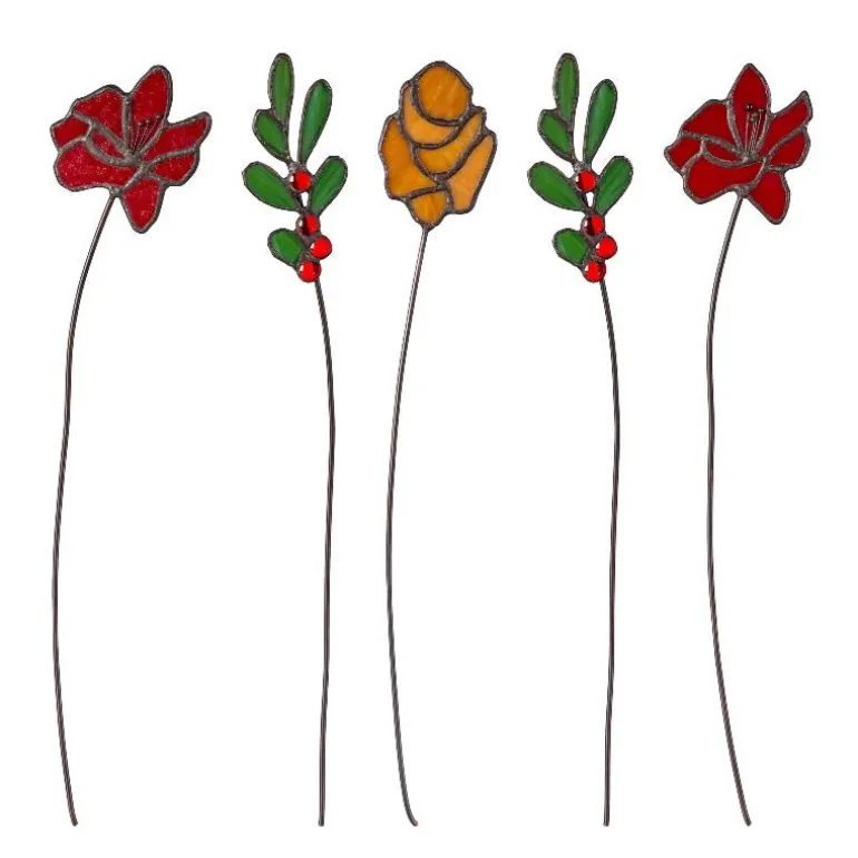Stained Glass Holiday Floral Bouquet, Set of 5