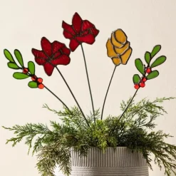 Stained Glass Holiday Floral Bouquet, Set of 5