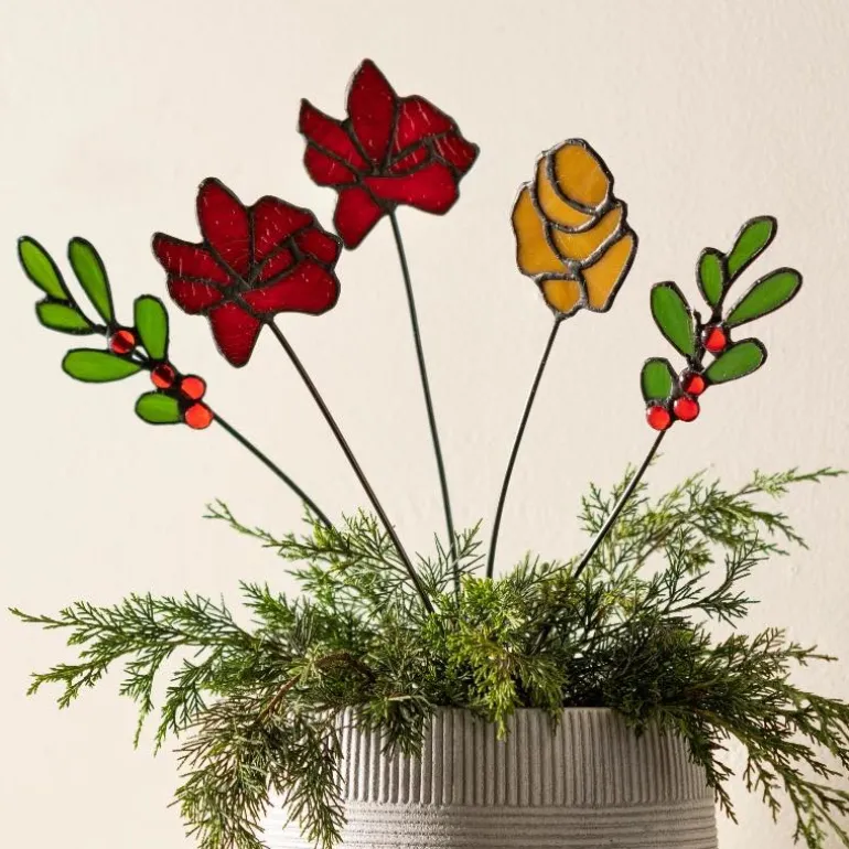 Stained Glass Holiday Floral Bouquet, Set of 5