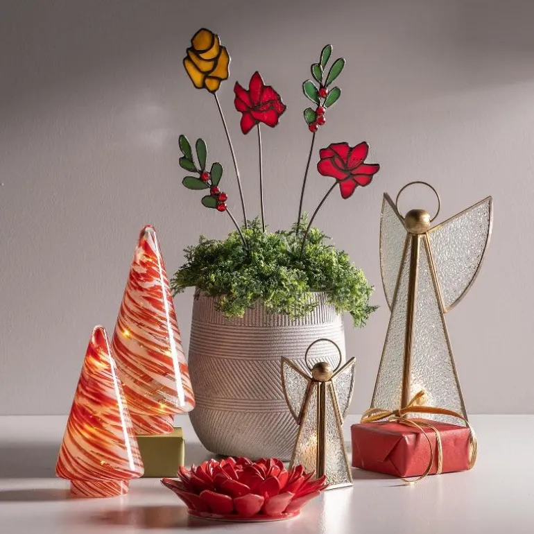 Stained Glass Holiday Floral Bouquet, Set of 5