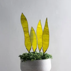 Stained Glass Leaf-Shaped Stakes - Snake Plant, set of 4