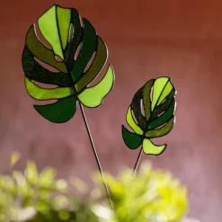 Stained Glass Monstera Leaf Stakes, Set of 2