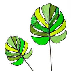 Stained Glass Monstera Leaf Stakes, Set of 2