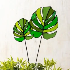 Stained Glass Monstera Leaf Stakes, Set of 2