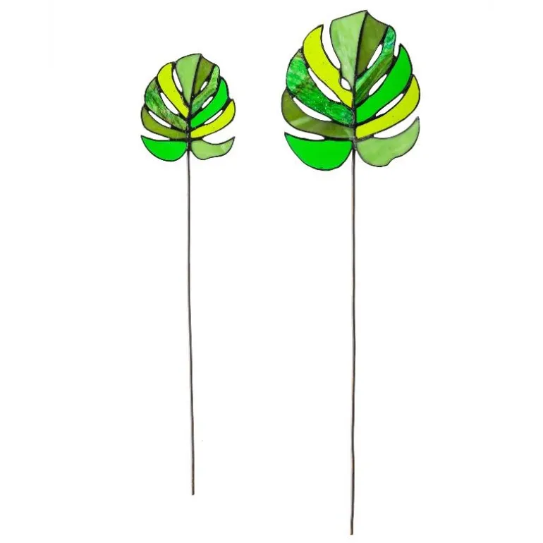 Stained Glass Monstera Leaf Stakes, Set of 2