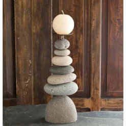 7-Stone Cairn Candle Holders, Set of 2
