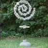 Stone Spiral Garden Sculpture with Glass Sphere