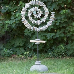 Stone Spiral Garden Sculpture with Glass Sphere