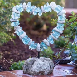 Tabletop Glass Stone Heart on Rock Stand