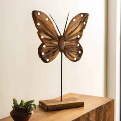 Teak Butterfly Accent on Stand