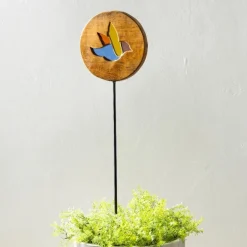 Teak Stained Glass Bird Stake
