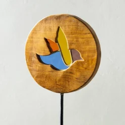 Teak Stained Glass Bird Stake