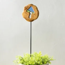 Teak Stained Glass Mushroom Stake