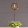 Teak Wood Encircled Glass and Rock Cairn Garden Stake