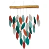 Teal Glass Leaves Wind Chime on Driftwood Chime