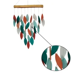 Teal Glass Leaves Wind Chime on Driftwood Chime