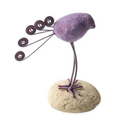 Terracotta Bird on Stone Figurine - Purple