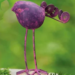 Terracotta Bird on Stone Figurine - Purple