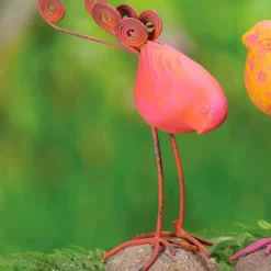 Terracotta Bird on Stone Figurine - Pink