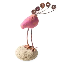 Terracotta Bird on Stone Figurine - Pink
