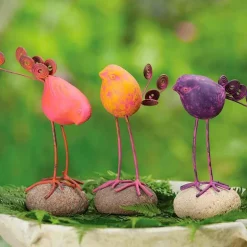 Terracotta Bird on Stone Figurine - Pink
