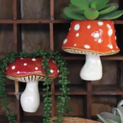 Toadstool Ceramic Wall Planters, Set of 2