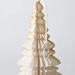 White Hand-Cut Honeycomb Paper Tree Ornament, 6"H