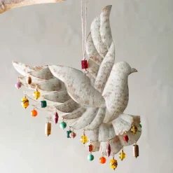 Whitewash Peace-Inspired Metal Dove Wall Chime