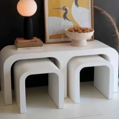 White Wood Rectangle Console with Nesting Accent Tables