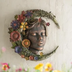 Woman Face with Flower Moon Metal Wall Art