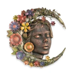 Woman Face with Flower Moon Metal Wall Art