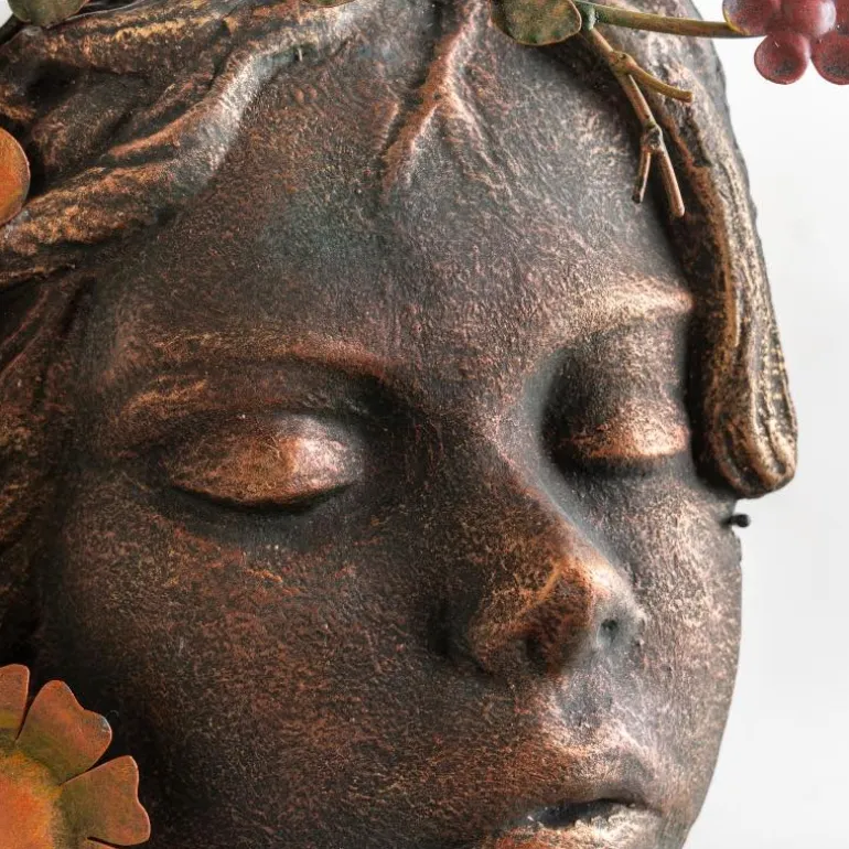 Woman Face with Flower Moon Metal Wall Art