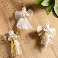 Woven Abaca Angel Ornaments, Set of 3