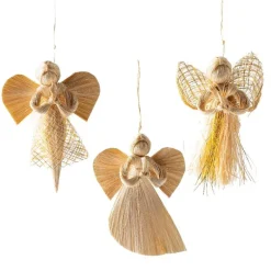 Woven Abaca Angel Ornaments, Set of 3