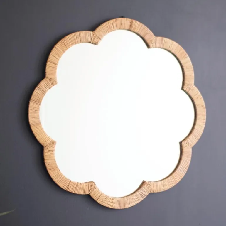 Woven Flower-Shaped Framed Mirror