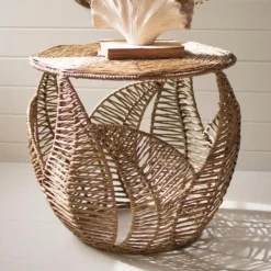 Woven Leaf Seagrass Side Table