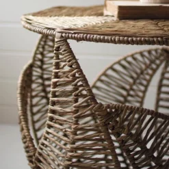 Woven Leaf Seagrass Side Table