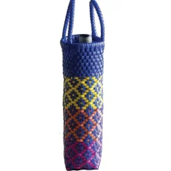 Woven Recycled Plastic Wine Tote - Blue Diamonds