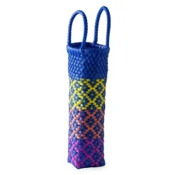 Woven Recycled Plastic Wine Tote - Blue Diamonds