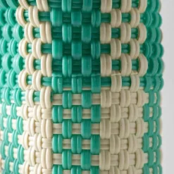 Woven Recycled Plastic Wine Tote - Turquoise Checks